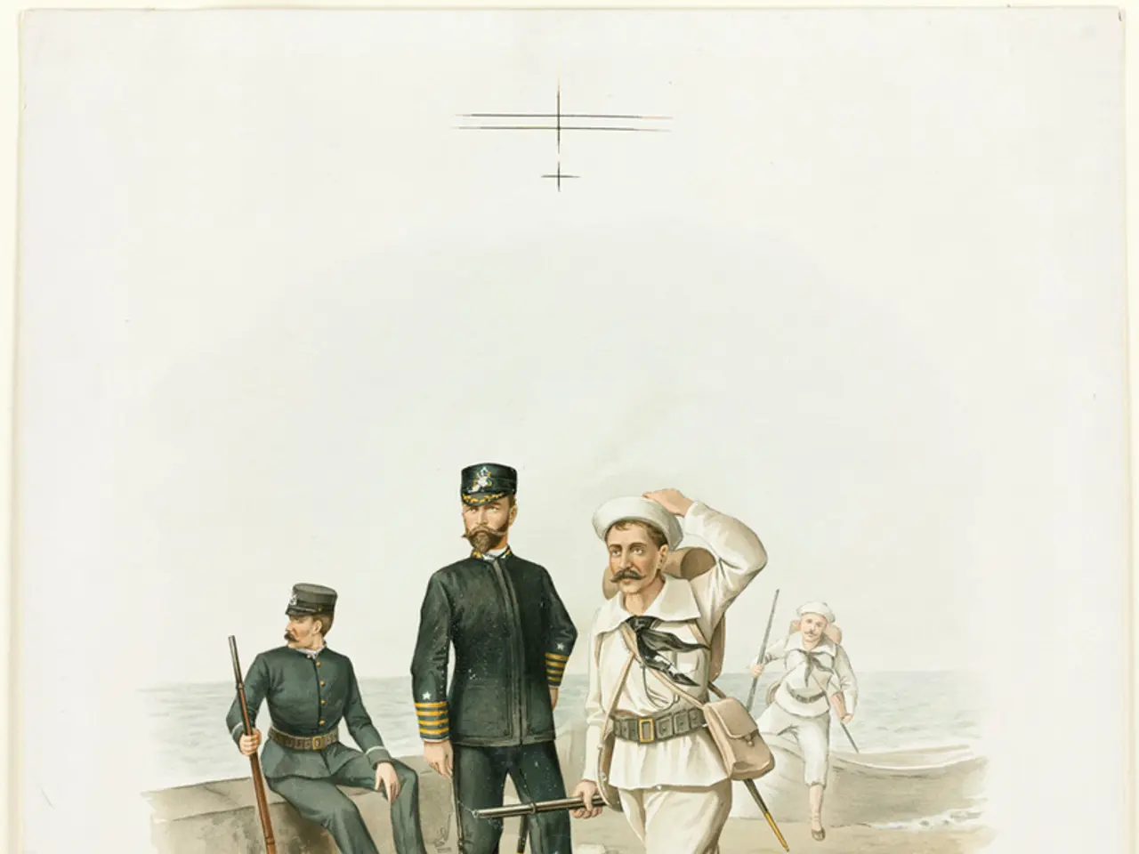 This is a painting and here we can see people and some are holding guns and wearing uniforms and...