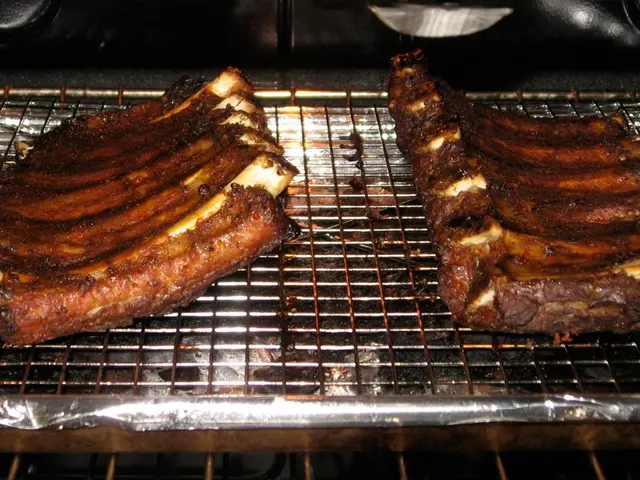 In this image I can see there are food items on the grill.