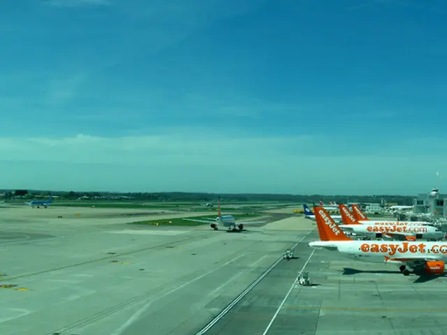 This is the picture of an airport. In this image there are aircrafts and there are buildings and...