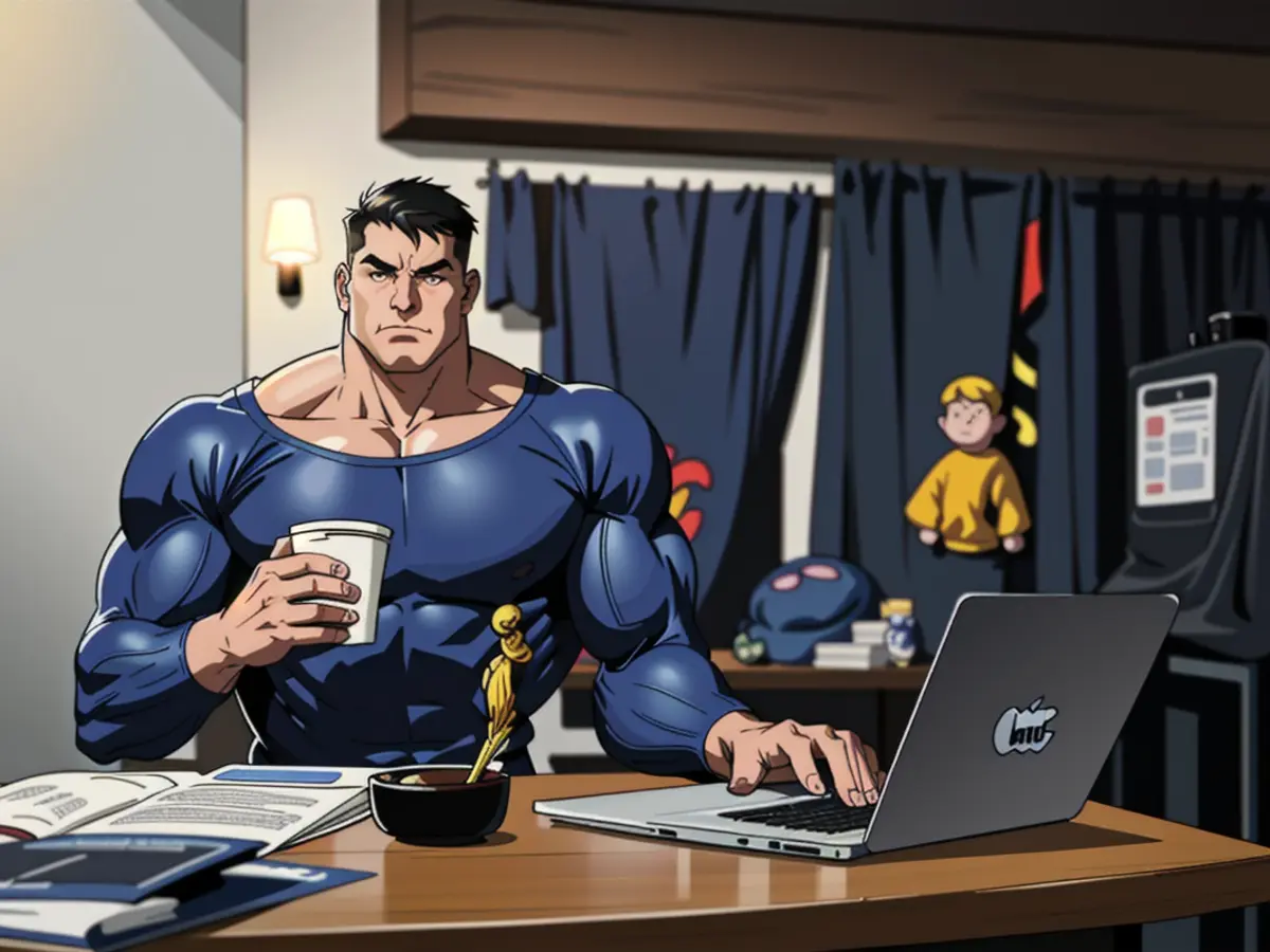 An individual engages with a computer at their residential abode.