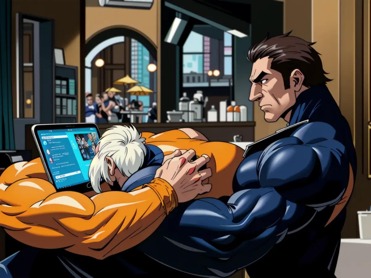 A financial backer examines their investment holdings on a mobile device and a personal computer,...