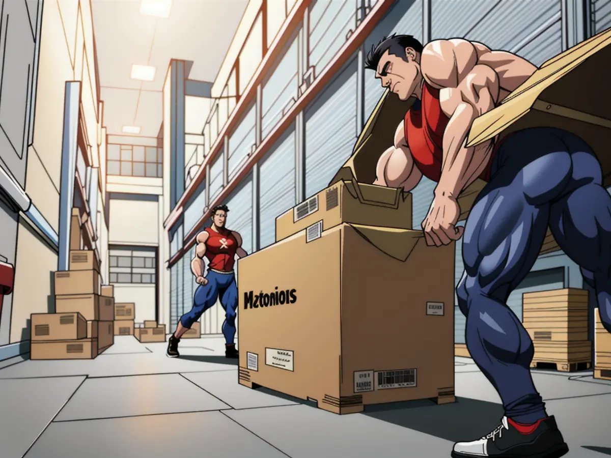 An individual handling crates in a storage facility.
