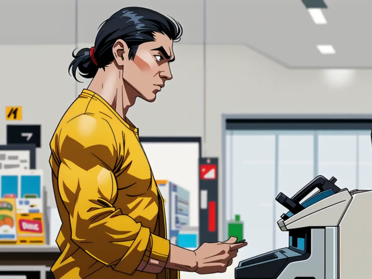 A young woman of Asian descent, equipped with a smartphone, approaches a contactless payment...