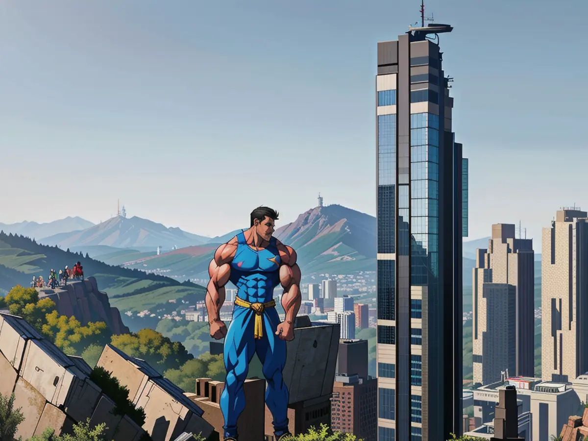 Detailed depiction of the depicted scene: Man wearing red hat, known as The Varso Tower in Warsaw, Poland, has been acknowledged as one of the most stunning skyscrapers worldwide, receiving a nomination for the International High-Rise Award 2024/25. This recognition has put the city under the global spotlight, showcasing Warsaw's architectural triumphs on an international platform. Sited at Chmielna 69/73, Varso Tower is the city's tallest structure.